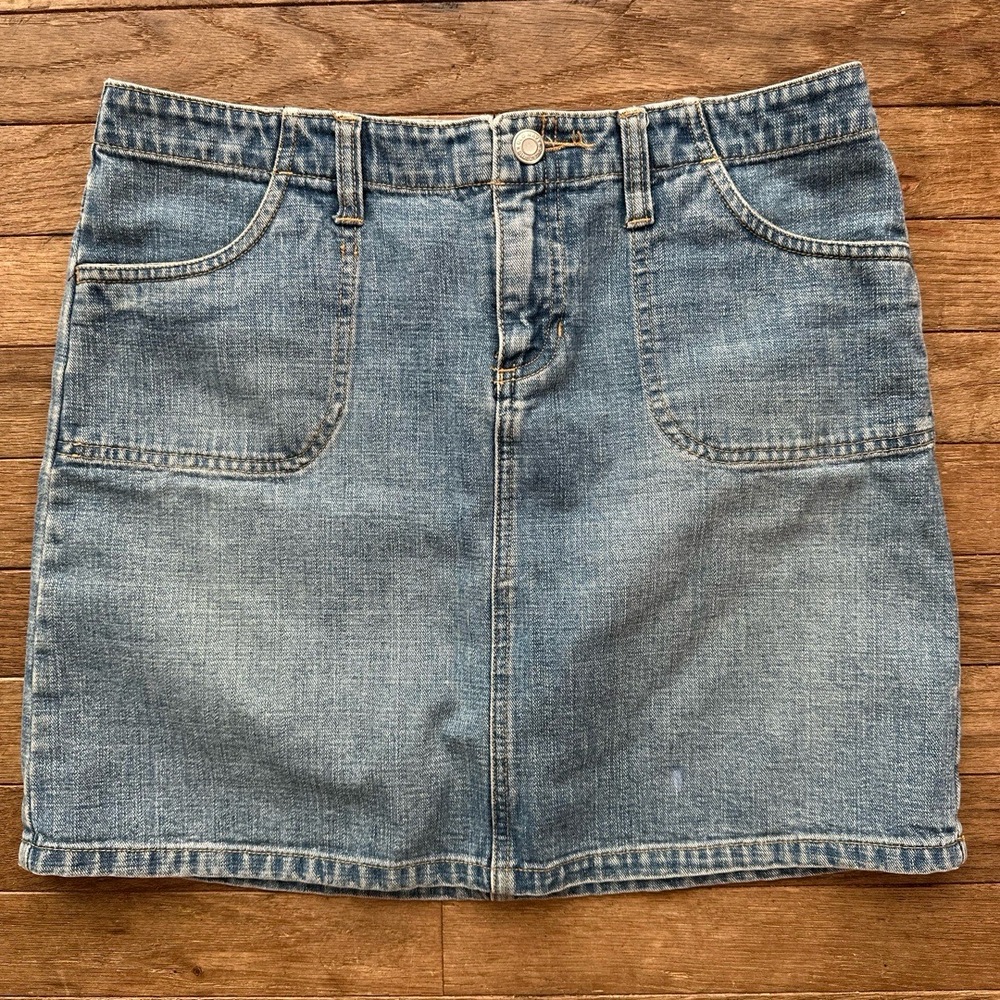 Old Navy Vintage 2000s Jean Skirt‎ 4 Blue Denim Mini Front Pockets Y2K Casual